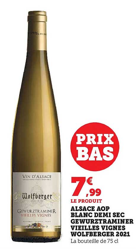 alsace aop blanc demi sec gewurztraminer vieilles vignes wolfberger 2021