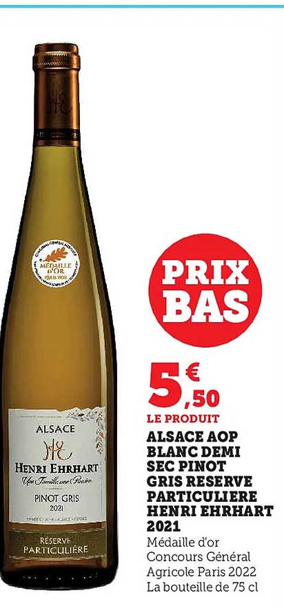 alsace aop blanc demi sec pinot gris réserve particulière henri ehrhart 2021
