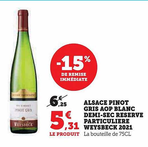 alsace pinot gris aop blanc demi-sec réserve particulière weysbeck 2021