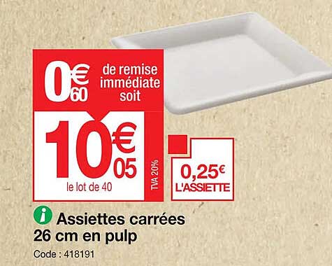 assiettes carrées 26 cm en pulp