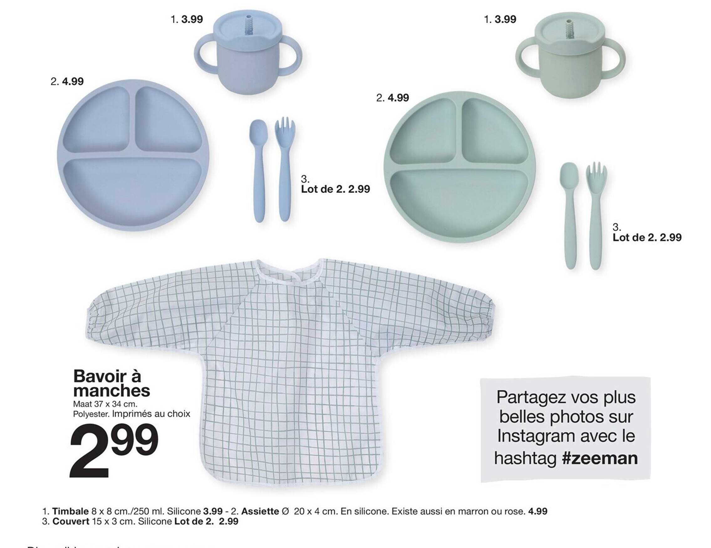 bavoir à manches, timbale, assiette, couvert