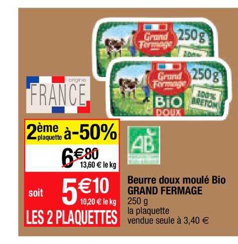 beurre doux moulé bio grand fermage