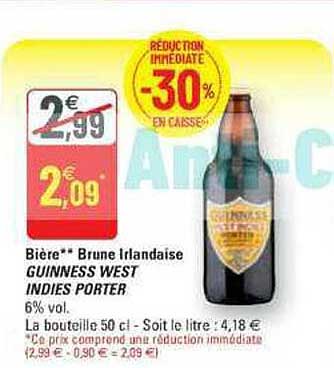 Bière Brune Irlandaise Guiness West Indies Porter