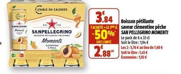 boisson pétillante saveur clémentine pêche san pellegrino momenti