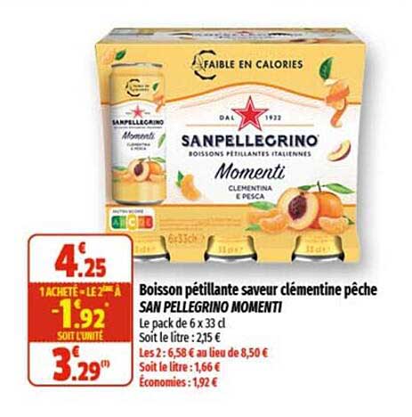 boisson pétillante saveur clémentine pêche san pellegrino momenti
