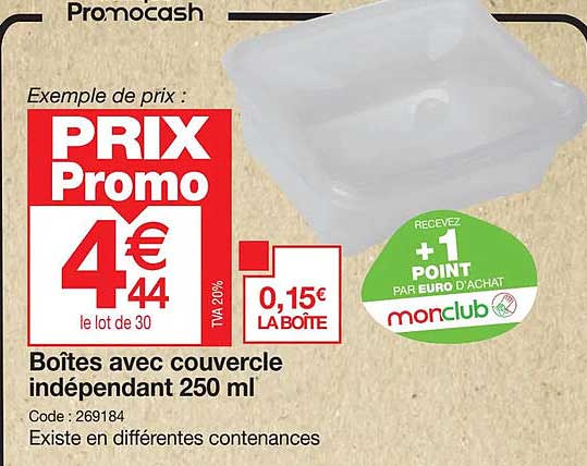 boîte avec couvercle indépendant 250 ml