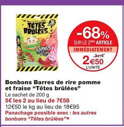 bonbons barres de rire pomme et fraise "têtes brûlées"