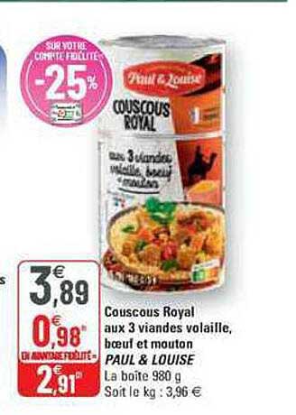 couscous royal aux 3 viandes volaille, bœuf et mouton paul & louise
