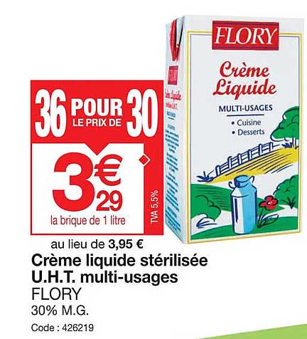crème liquide stérilisée u.h.t. multi-usages flory