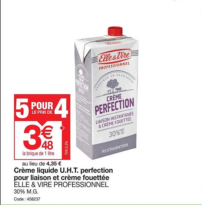 crème liquide u.h.t. perfection pour liaison et crème fouettée elle & vire professionnel
