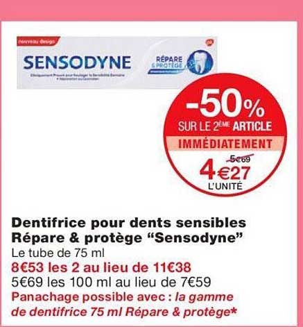 dentifrice pour dents sensibles répare & protège "sensodyne"