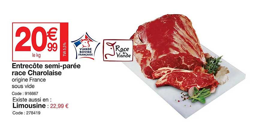 entrecôte semi-parée race charolaise limousine