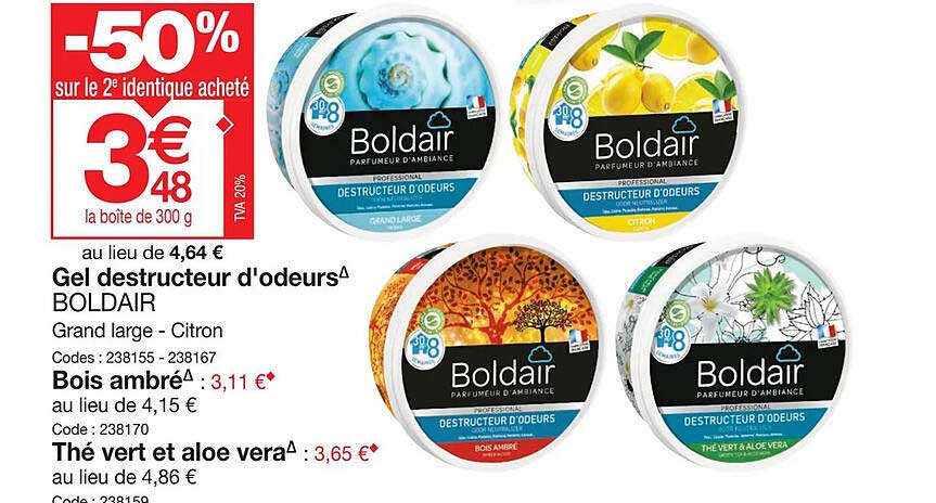 Gel Destructeur D'odeurs Boldair Bois Ambré Thé Vert Et Aloe Vera