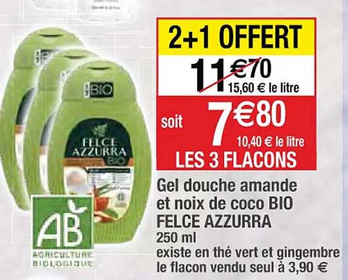 gel douche amande et noix de coco bio felce azzurra