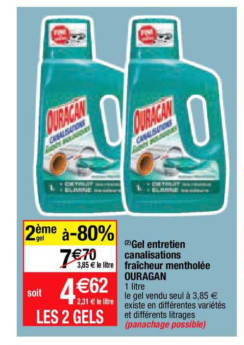 Gel Entretien Canalisations Fraîcheur Mentholée Ouragan