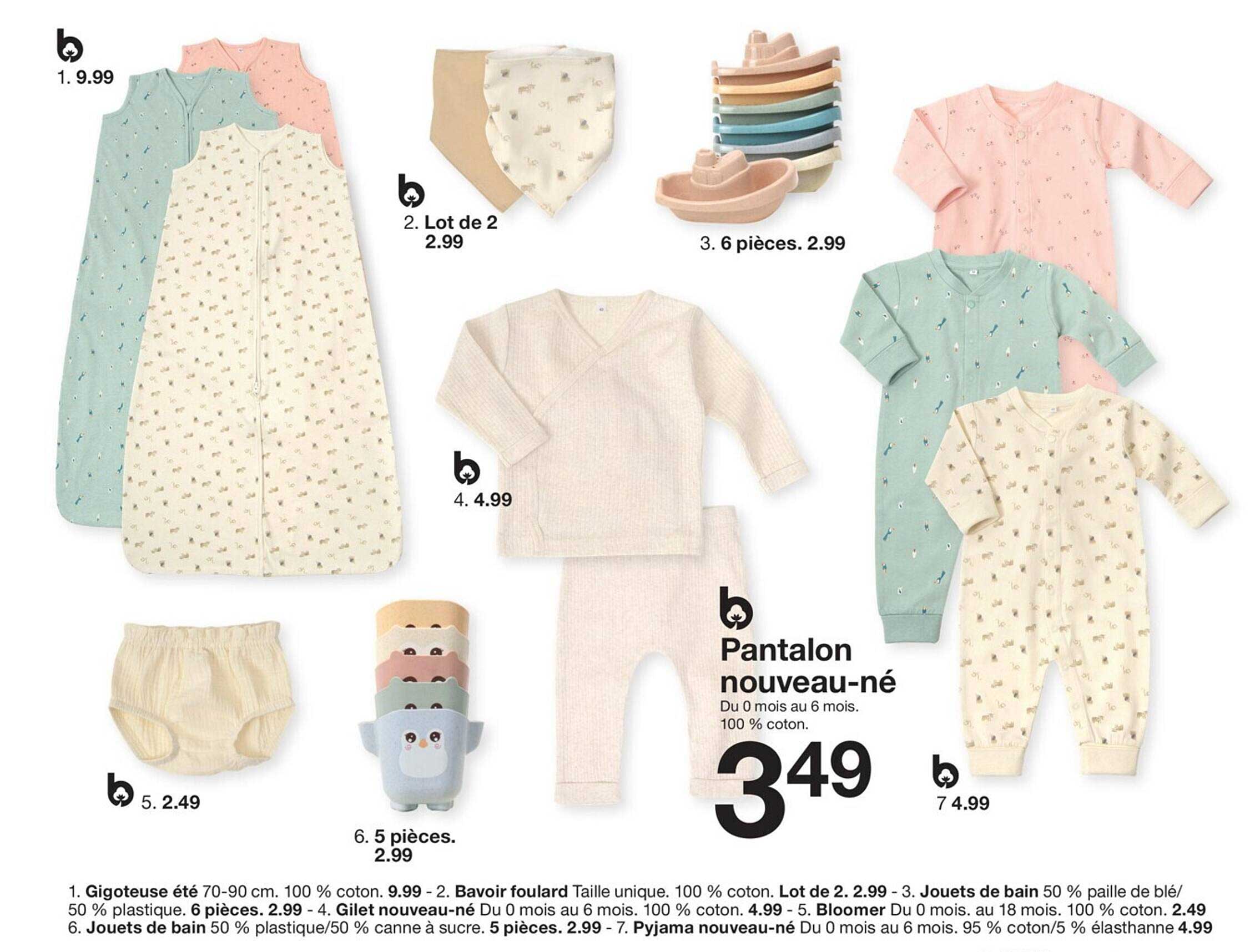 gigoteuse été, bavoir foulard, jouets de bain, gilet nouveau-né, bloomer, jouets de bain, pyjama nouveau-né, pantalon nouveau-né