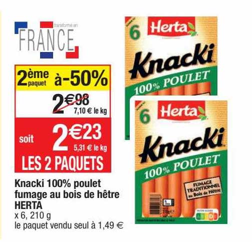 knacki 100% poulet fumage au bois de hêtre herta