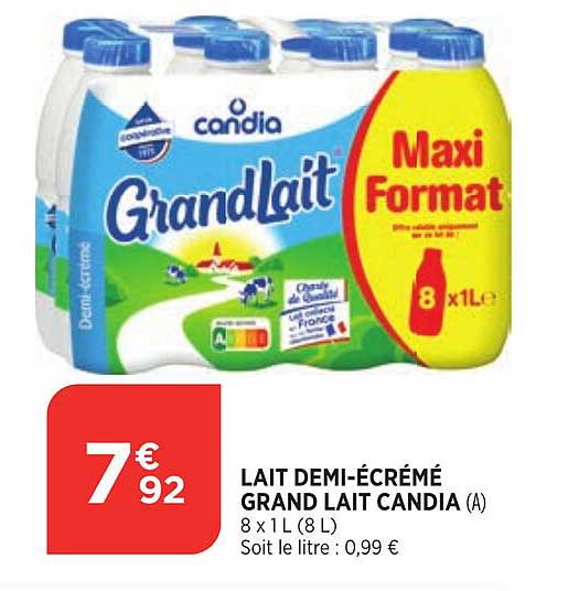 Lait Demi-écrémé Grand Lait Candia