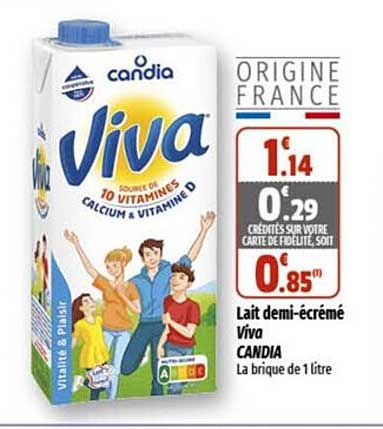 lait demi-écrémé viva candia