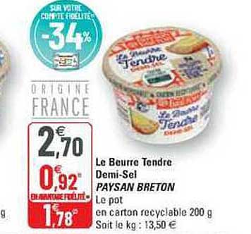 le beurre tendre demi-sel paysan breton
