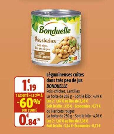 légumineuses cuites dans très peu de jus bonduelle