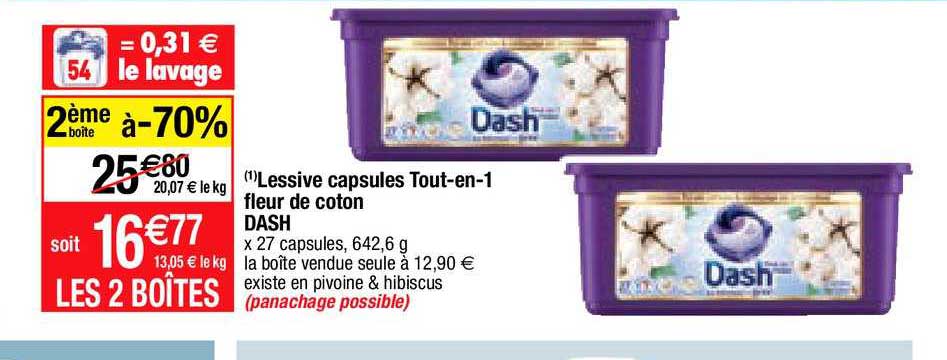 lessive capsules tout-en-1 fleur de coton dash