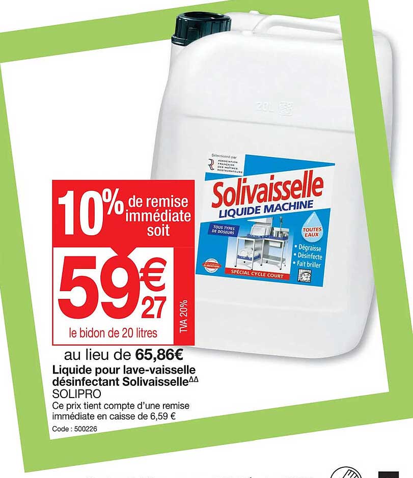 liquide pour lave-vaisselle désinfectant solivaisselle solipro