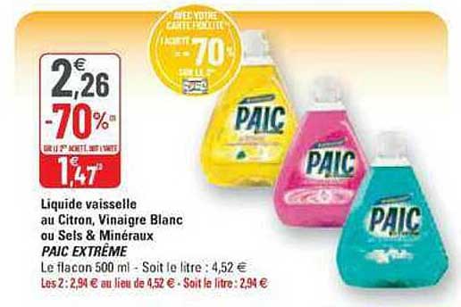 liquide vaisselle au citron, vinaigre blanc ou sels minéraux paic extrême