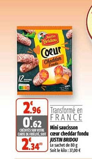 mini saucisson coeur cheddar fondu justin bridou