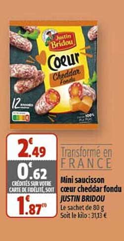Mini Saucisson Cœur Cheddar Fondu Justin Bridou