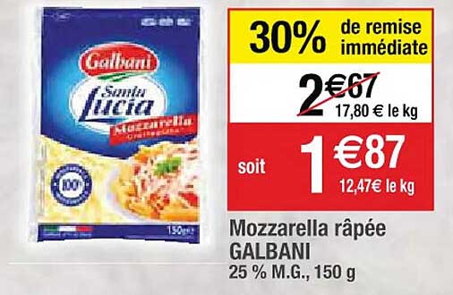 mozzarella râpée galbani 25% m.g. 150g