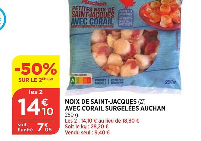 noix de saint-jacques avec corail surgelées auchan