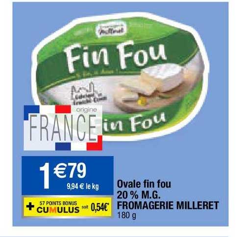 ovale fin fou 20% m.g. fromagerie milleret