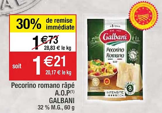 pecorino romano râpé a.o.p. galbani 32% m.g.
