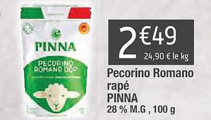 pecorino romano râpé pinna 28% m.g.