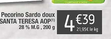 pecorino sardo doux santa teresa aop 27% m.g.