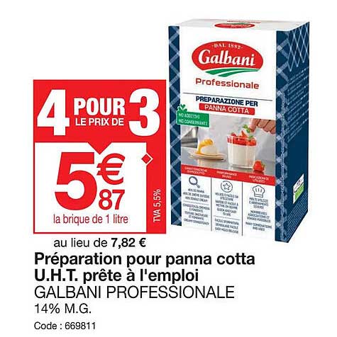préparation pour panna cotta u.h.t. prête à l'emploi galbani professionale
