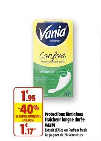 protections féminines fraîcheur longue durée vania