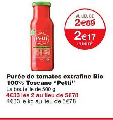 purée de tomates extrafine bio 100% toscane "petti"