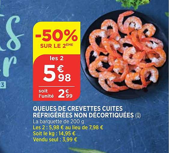 queues de crevettes cuites réfrigérées non décortiquées