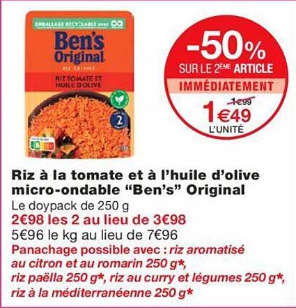 riz à la tomate et à l"huile d'olive micro-ondable "ben's original"