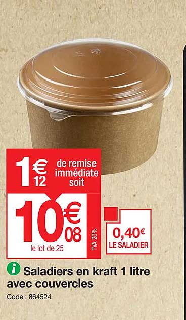 saladiers en kraft 1 litre avec couvercles