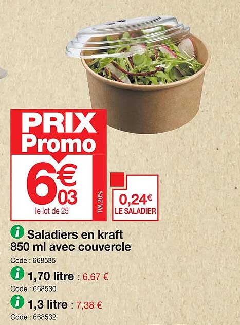 saladiers en kraft 850 ml avec couvercle 1.70 litre 1.3 litre