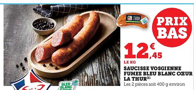 saucisse vosgienne fumée bleu blanc cœur la thur