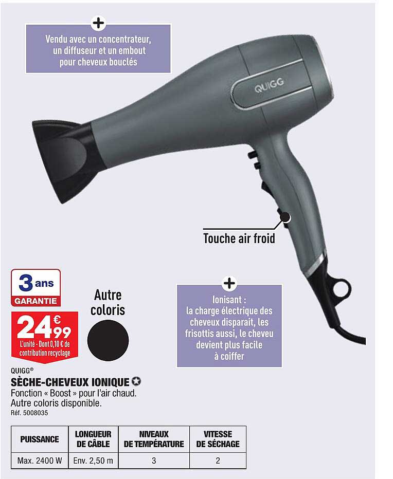 sèche-cheveux ionique quigg