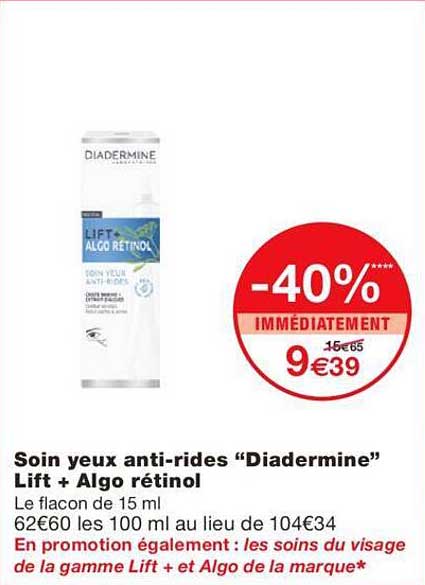 soin yeux anti-rides "diadermine" lift+ algo rétinol
