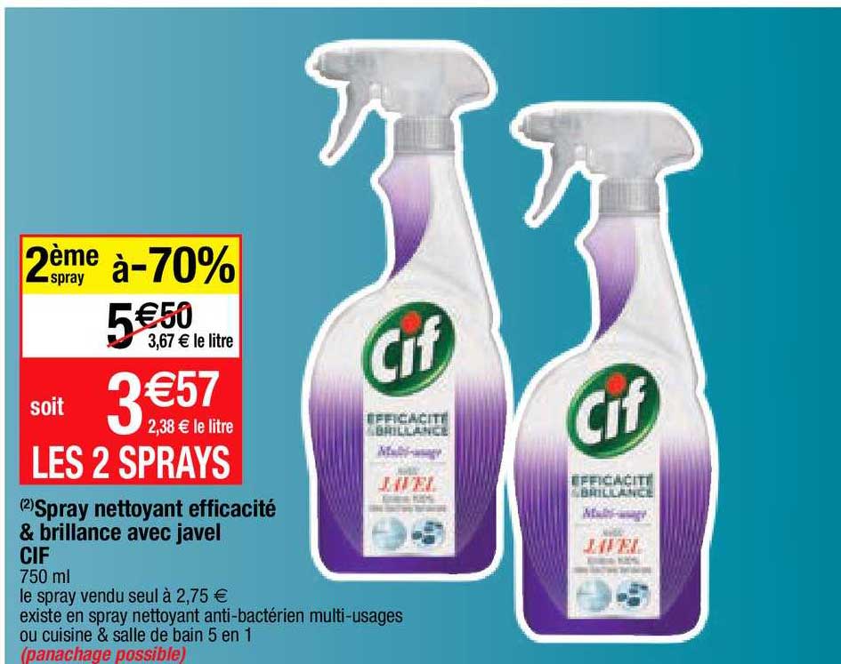 spray nettoyant efficacité & brillance avec javel cif