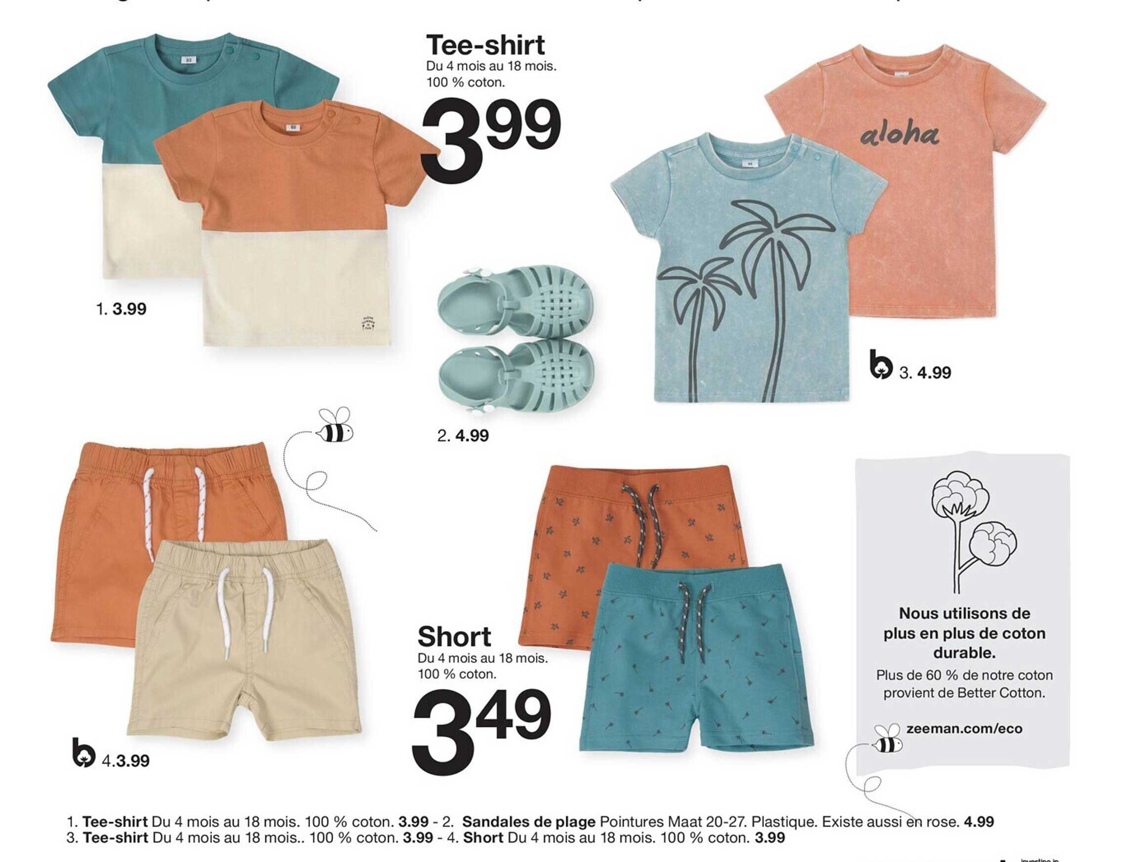 tee-shirt, sandales de plage, short