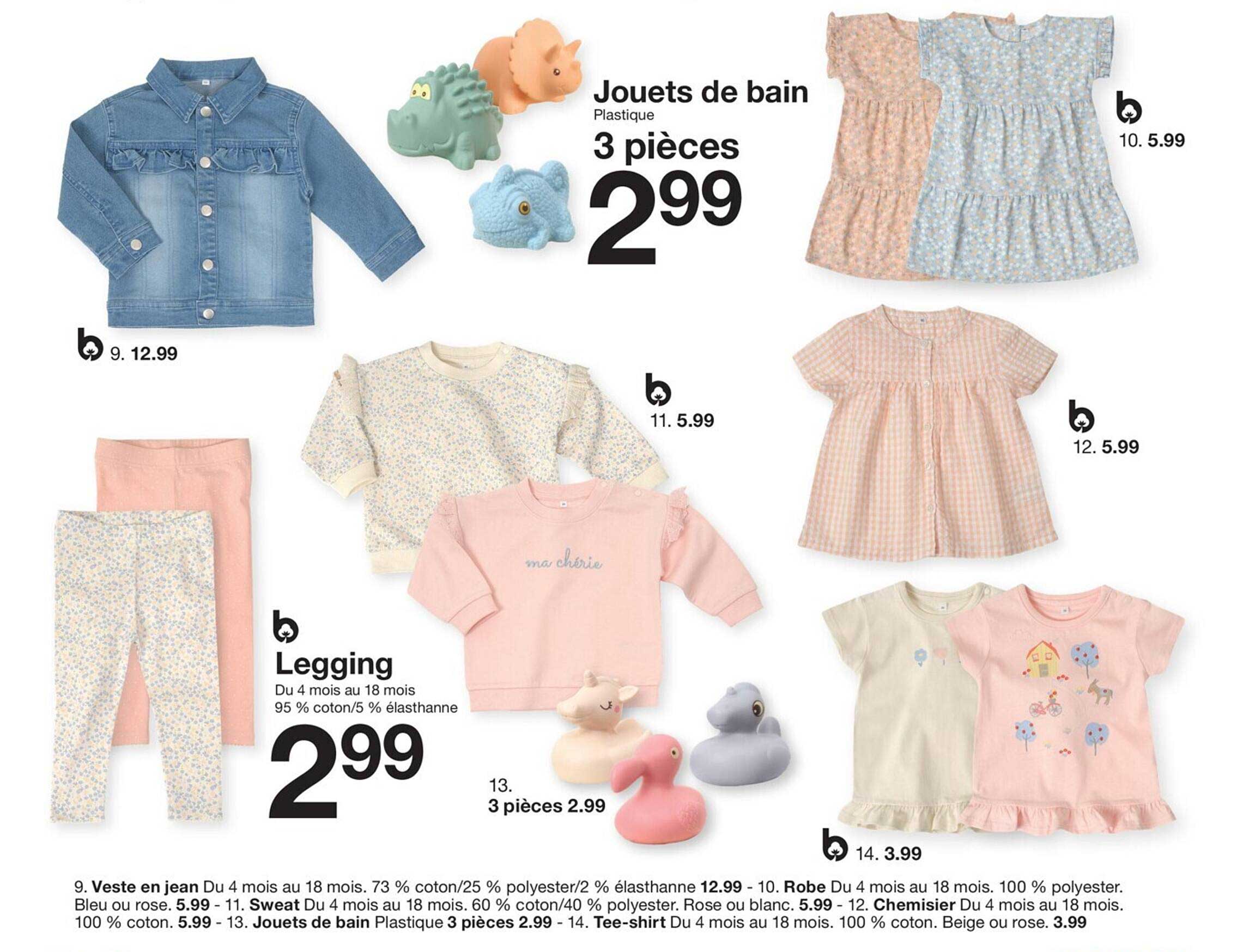 veste jean, robe, sweat, chemisier, jouets de bain, tee-shirt, jouets de bain, legging