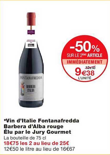 vin d'italie fontanafredda barbera d'alba rouge élu par le jury gourmet